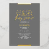 書道モダン卒業赤面グレー金ゴールド 箔招待状 (正面)