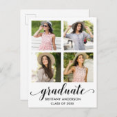 書道モダン卒業4写真のお知らせ インビテーションポストカード (正面/裏面)