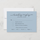 書道モダン台本ほこりっぽい青い写真結婚の 出欠カード (正面)