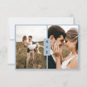 書道モダン台本ほこりっぽい青い写真結婚の 出欠カード (裏面)