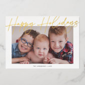 書道モダン台本ハッピーホリデー写真 箔シーズンカード (正面)