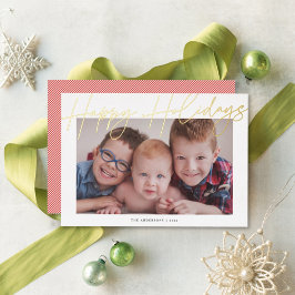 書道モダン台本ハッピーホリデー写真 箔シーズンカード