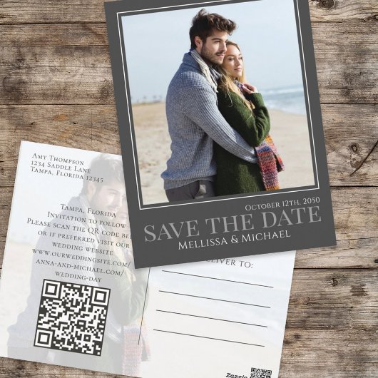 書道モダン台本2枚フォトシンプルQRコード ポストカード