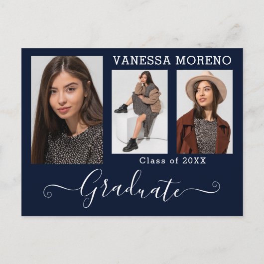 書道モダン台本3フォトブルー卒業 ポストカード (正面)