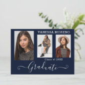 書道モダン台本3フォトブルー卒業 案内状 (スタンド正面)