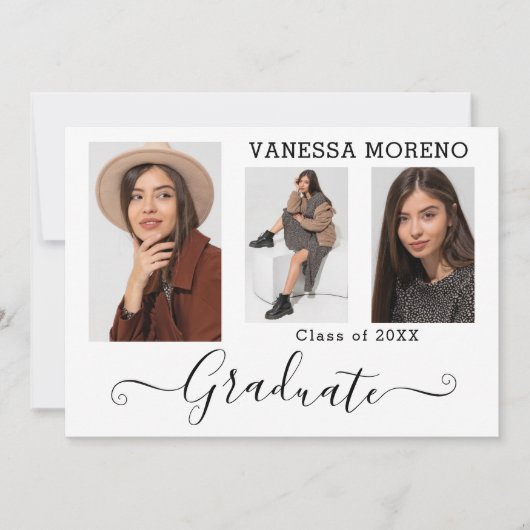 書道モダン台本3写真白卒業 案内状 (正面)