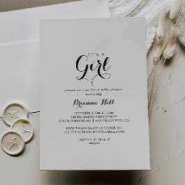 書道モダン女の子の赤ちゃんシャワー 招待状