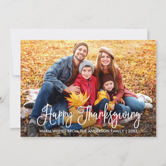書道モダン幸せな感謝祭の家族の写真 シーズンカード (正面)