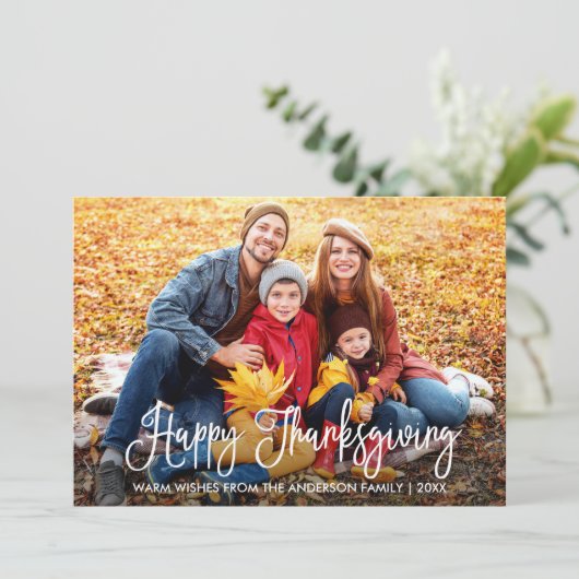書道モダン幸せな感謝祭の家族の写真 シーズンカード (スタンド正面)