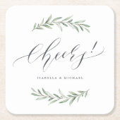 書道モダン応援素朴な結婚緑 スクエアペーパーコースター (正面)