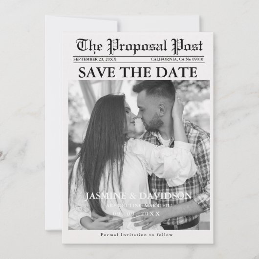 書道モダン新聞の結婚式は日付を保存 招待状 (正面)