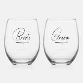 書道モダン新郎新婦ブラックID1025 ステムなしワイングラス (正面)