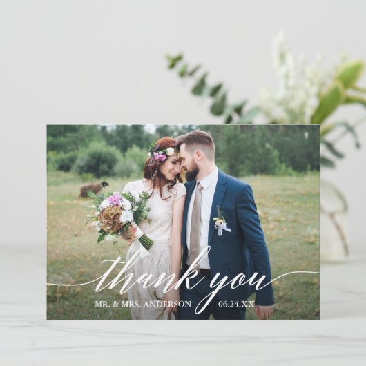 書道モダン新郎新婦4枚結婚の写真 サンキューカード (スタンド正面)