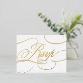 書道モダン時代のない金ゴールドと白いRSVP 箔シーズンポストカード (立ち正面)