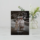 書道モダン時代を超越したシルバーセーブ・ザ・デート 箔シーズンポストカード (立ち正面)