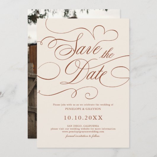 書道モダン時代を超越したテラコッタ写真 セーブザデート (正面/裏面)