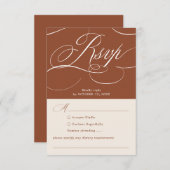 書道モダン時代を超越したテラコッタ結婚の 出欠カード (正面/裏面)