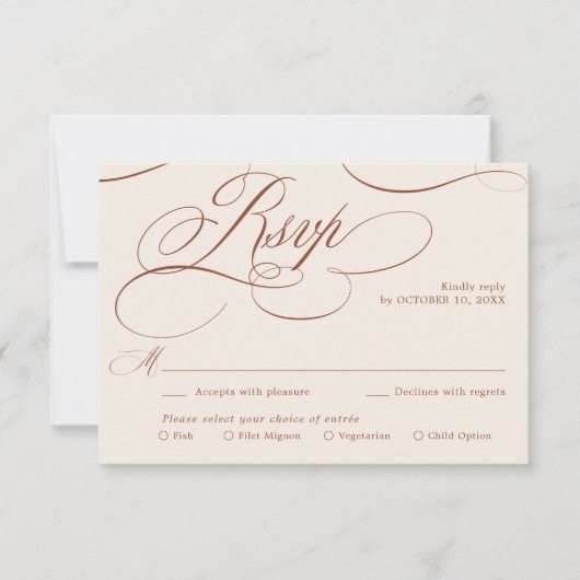 書道モダン時代を超越したテラコッタ結婚の 出欠カード (正面)