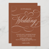 書道モダン時代を超越したテラコッタ結婚の 招待状 (正面/裏面)