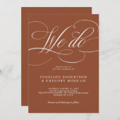 書道モダン時代を超越したテラコッタ結婚の 招待状 (正面/裏面)