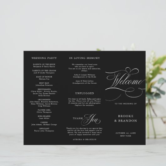 書道モダン時代を超越したブラックウェディングプログラム (スタンド正面)