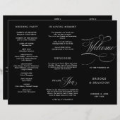 書道モダン時代を超越したブラックウェディングプログラム (正面/裏面)