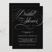 書道モダン時代を超越した黒ブライダルシャワー 招待状 (正面/裏面)