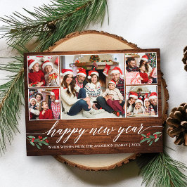 書道モダン木材5写真新年おめでとう ポストカード