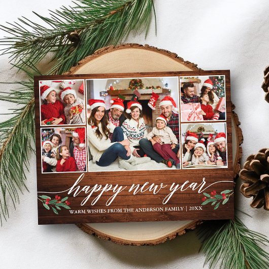 書道モダン木材5写真新年おめでとう ポストカード