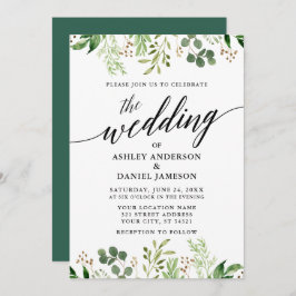 書道モダン植物緑結婚の 招待状