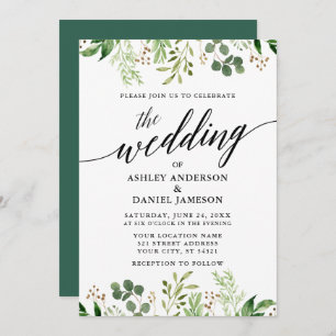書道モダン植物緑結婚の 招待状