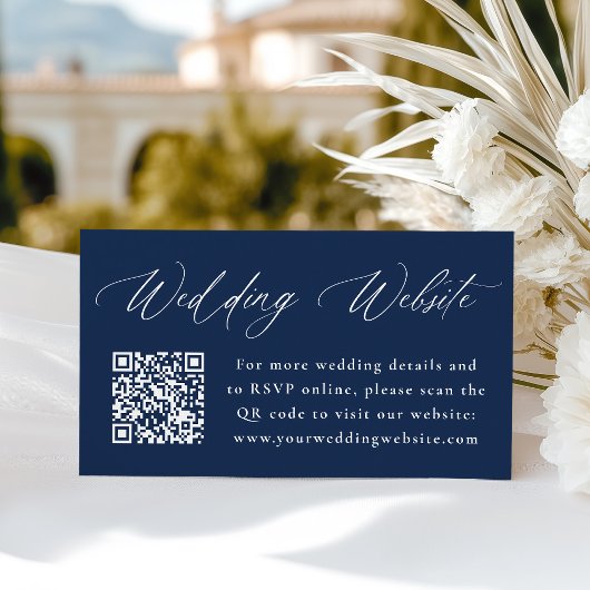 書道モダン海軍の結婚ウェブサイトQRコード エンクロージャーカード