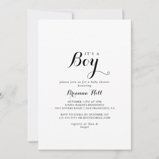 書道モダン男の子のシャワー 招待状 (正面)