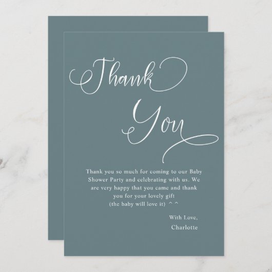 書道モダン男の赤ちゃんシャワー サンキューカード (正面/裏面)