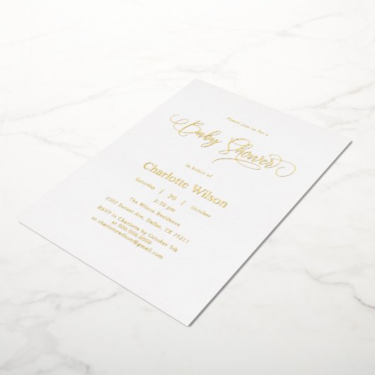 書道モダン男の赤ちゃんシャワー 箔招待状 (回転した状態)