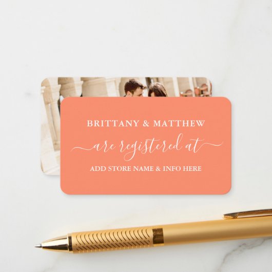 書道モダン登結婚録写真サンゴ エンクロージャーカード (正面/裏面インサイチュ)