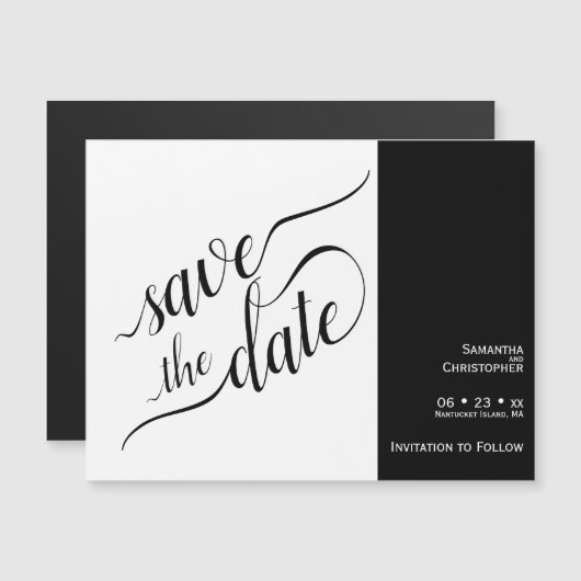 書道モダン白い結婚式の日付を保存 マグネット招待状 (正面/裏面)