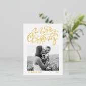 書道モダン白メリークリスマスフォト 箔シーズンポストカード (立ち正面)