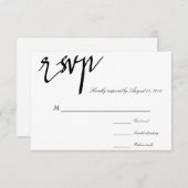 書道モダン白黒ウェディングRSVP 出欠カード (正面/裏面)