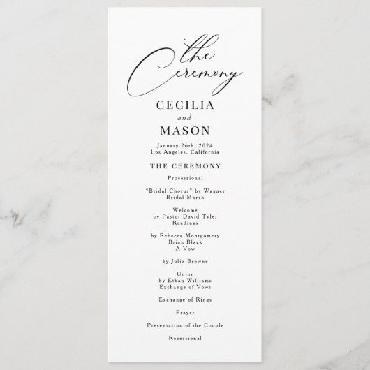 書道モダン白黒結婚式 プログラム (正面)