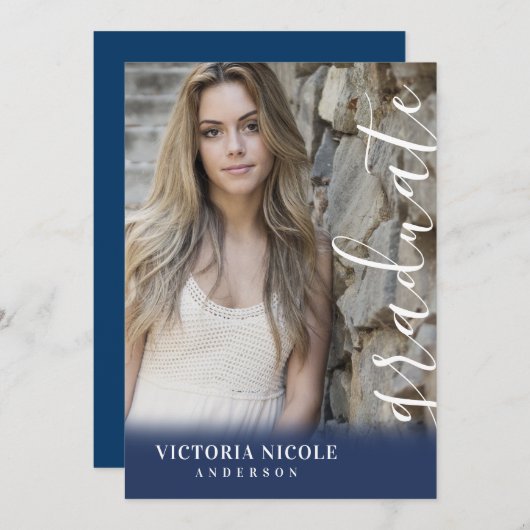 書道モダン縦型写真卒業 招待状 (正面/裏面)