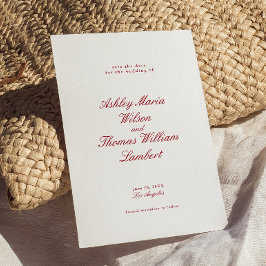 書道モダン赤い結婚式の日付を保存 招待状