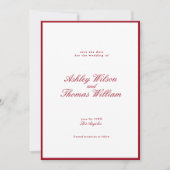 書道モダン赤い結婚式の日付を保存 招待状 (正面)