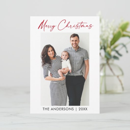 書道モダン赤インクのスクリプト写真クリスマス シーズンカード (スタンド正面)