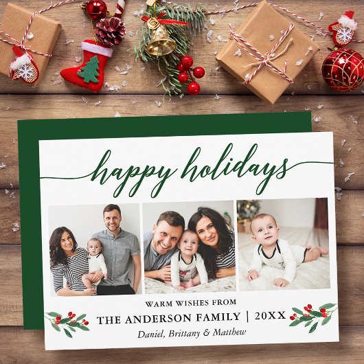 書道モダン赤ホリー3フォトグリーン シーズンカード