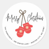 書道モダン赤ミッテンス差出人住所 ラウンドシール (正面)