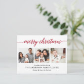 書道モダン赤メリークリスマス3枚写真 ポストカード (スタンド正面)