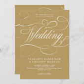 書道モダン金ゴールドホワイトQRコー結婚ド 招待状 (正面/裏面)