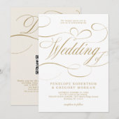 書道モダン金ゴールドホワイトQRコー結婚ド 招待状 (正面/裏面)