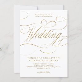 書道モダン金ゴールドホワイトQRコー結婚ド 招待状